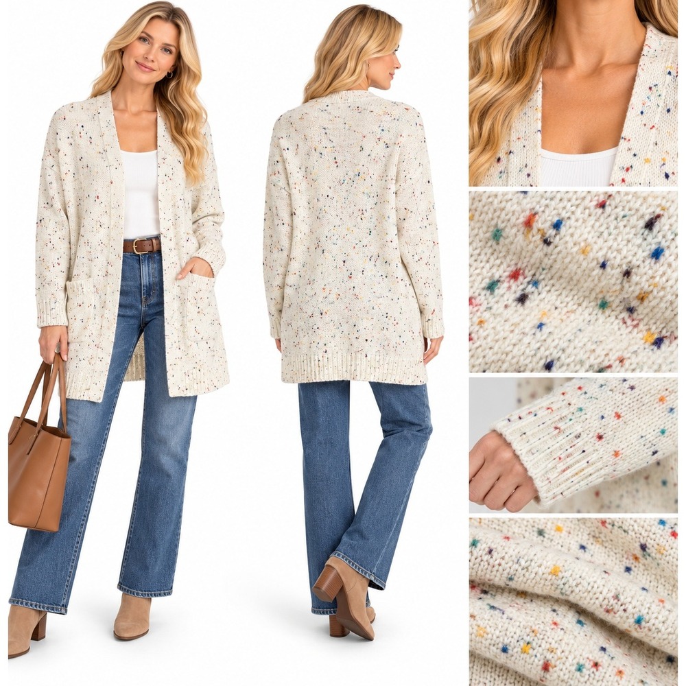 Chic Soul XXL Cardigan Cream Confetti Speckle Longline Oversized Cozy Boho Knit